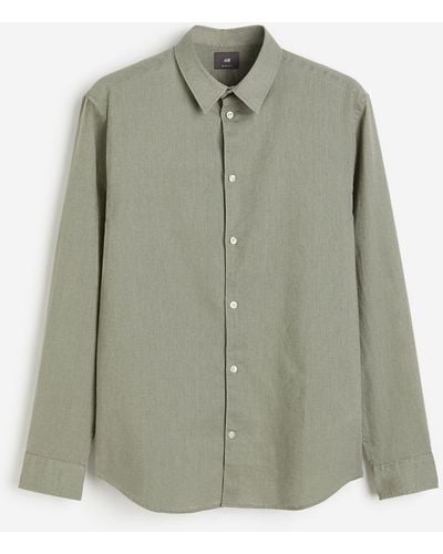 H&M Hemd aus Leinenmix in Regular Fit - Grün