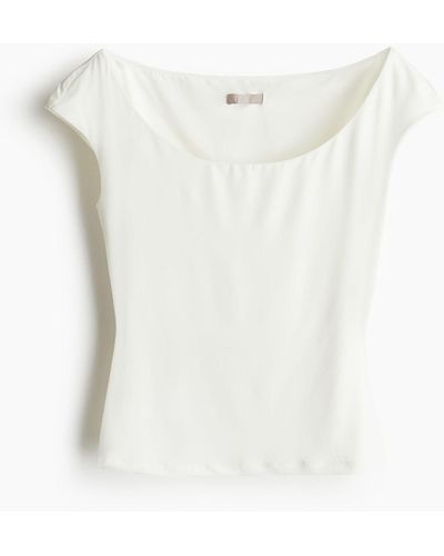 H&M Shirt mit Ballerina-Ausschnitt - Weiß