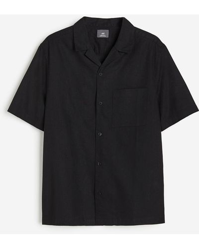 H&M Hemd aus Leinenmix in Regular Fit - Schwarz