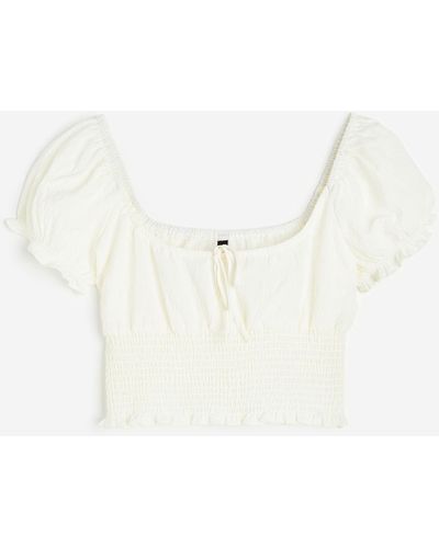 H&M Gesmokte Bluse mit Puffärmeln - Weiß