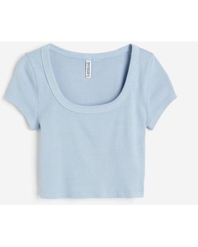 H&M Kurzes geripptes T-Shirt - Blau