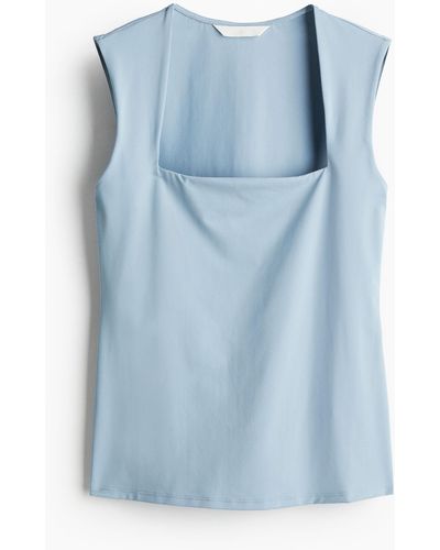 H&M Tricot Top Met Vierkante Hals - Blauw