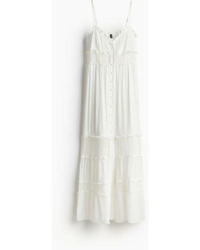 H&M Robe longue en crêpe avec dentelle - Blanc