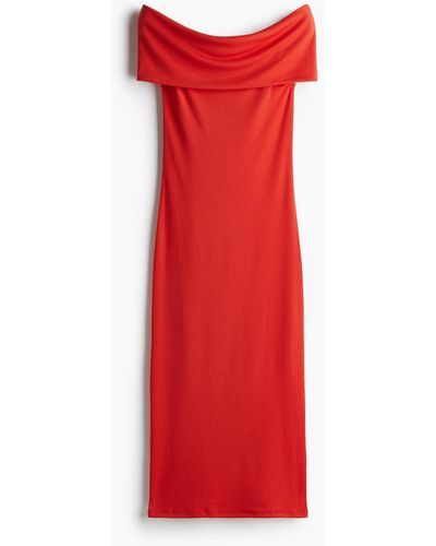 H&M Off-Shoulder-Kleid - Rot