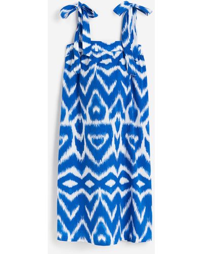 H&M Baumwollkleid mit Bindeträgern - Blau