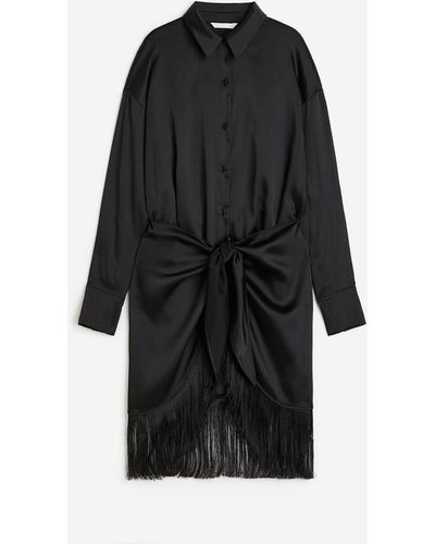H&M Robe chemise à franges - Noir