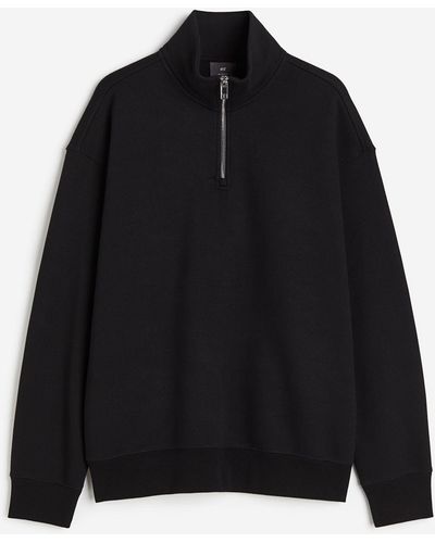 H&M Sweatshirt mit Zipper Relaxed Fit - Schwarz