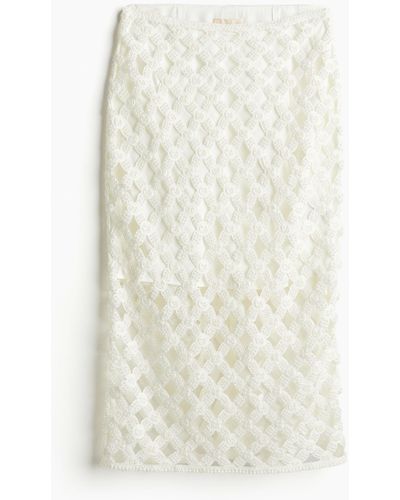 H&M Jupe crayon ornée de perles fantaisie - Blanc