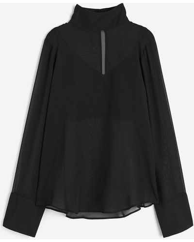 H&M Transparante Blouse Met Opstaande Kraag - Zwart