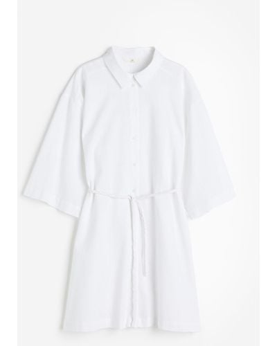 H&M Robe chemise en lin mélangé - Blanc