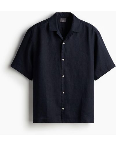 H&M Casual Overhemd Van Linnen - Blauw