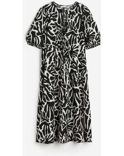 H&M Kleid aus einer Leinenmischung mit Bindebändern - Schwarz