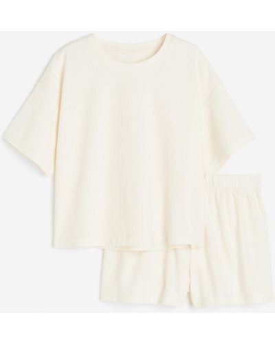 H&M Pyjama côtelé - Blanc