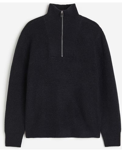 H&M Pullover mit kurzem Zipper in Regular Fit - Blau
