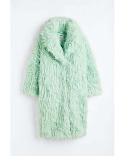 H&M Long manteau Teddy bear en tissu peluche - Vert