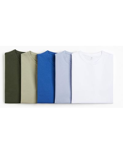 H&M 5er-Pack T-Shirts in Slim Fit - Blau
