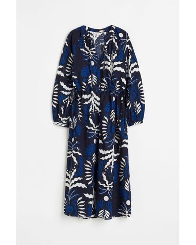 H&M Robe en coton avec détail à nouer - Bleu