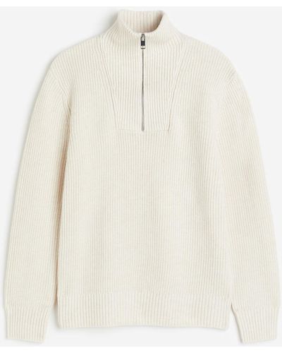 H&M Pullover mit kurzem Zipper in Regular Fit - Weiß