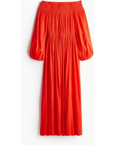 H&M Smock-topped off-the-shoulder dress - Rouge