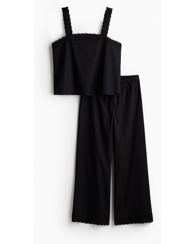 H&M Pyjama aus Popeline - Schwarz