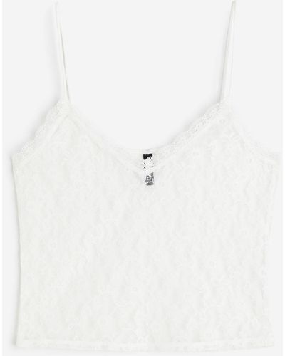 H&M Top en dentelle vaporeuse avec bretelles fines - Blanc