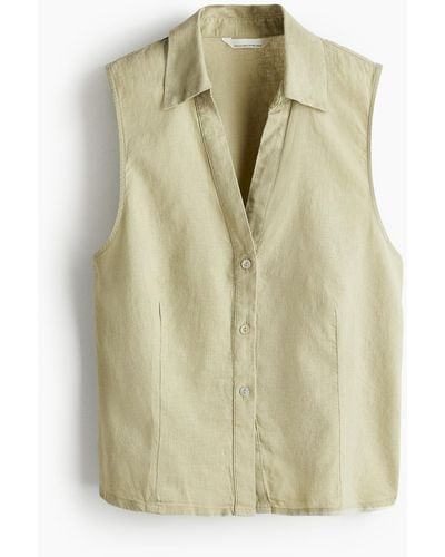 H&M Sleeveless linen-blend shirt - Grün