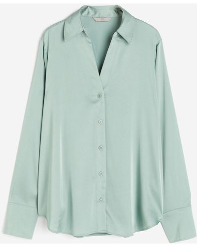 H&M Bluse mit V-Ausschnitt - Blau