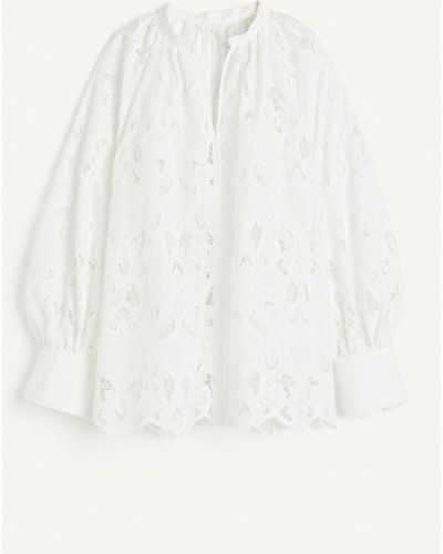 H&M Bluse mit Broderie Anglaise - Weiß