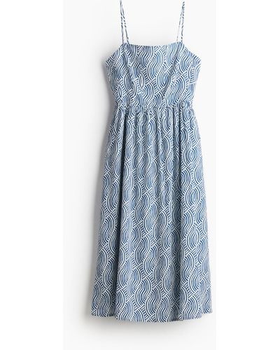 H&M Midi-jurk Van Linnenmix - Blauw
