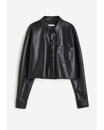 H&M Faux Leather Crop Shirt - Schwarz