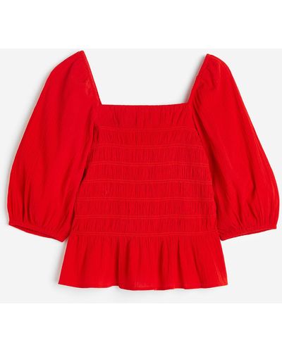 H&M Gesmokte Bluse - Rot