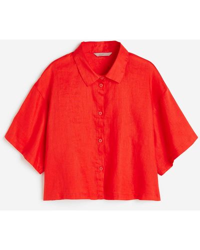 H&M Chemise courte en lin - Rouge