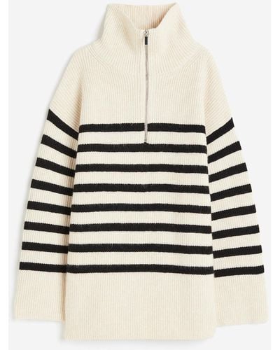 H&M Gerippter Pullover mit Reissverschluss - Weiß