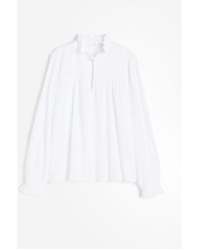 H&M Popover-blouse Van Seersucker - Wit