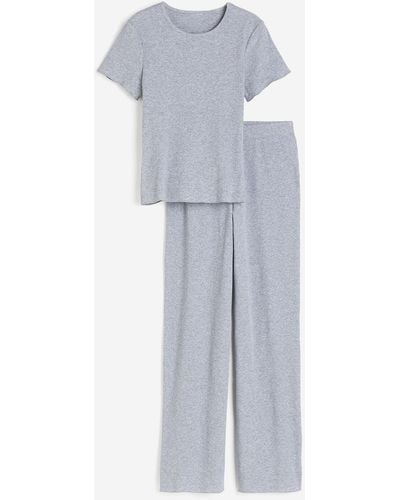H&M Top et pantalon de pyjama côtelés - Bleu