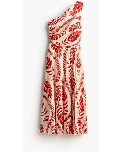 H&M Plissiertes One-Shoulder-Kleid - Rot