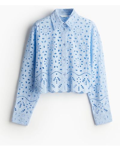 H&M Overhemdblouse Met Broderie Anglaise - Blauw