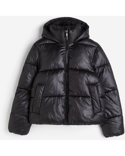 H&M Puffer Jacket mit Kapuze - Schwarz