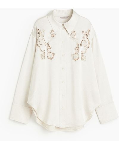 H&M Oversized Bluse mit Stickereien - Weiß