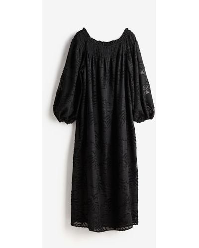 H&M Off-Shoulder-Kleid aus Jacquardstoff - Schwarz