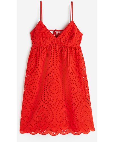 H&M Kleid mit Broderie Anglaise - Rot