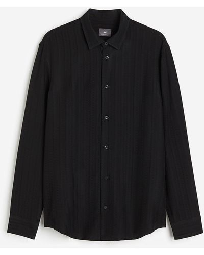H&M Structuurgeweven Overhemd - Zwart