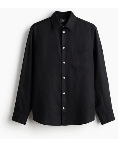 H&M Linnen Overhemd - Zwart