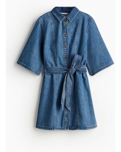 H&M Jeanskleid mit Bindegürtel - Blau