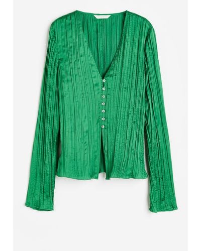 H&M Bluse aus plissiertem Satin - Grün