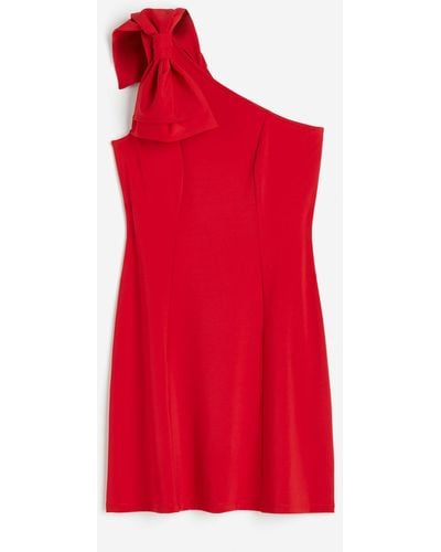 H&M One-Shoulder-Kleid mit Schleife - Rot