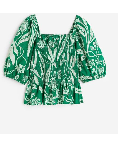 H&M Gesmokte Bluse - Grün