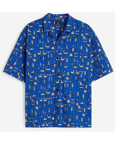 H&M Gemustertes Freizeithemd in Oversized Fit - Blau