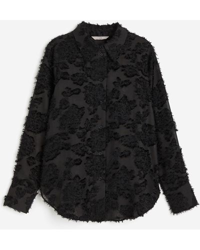 H&M Structuurgeweven Overhemdblouse - Zwart