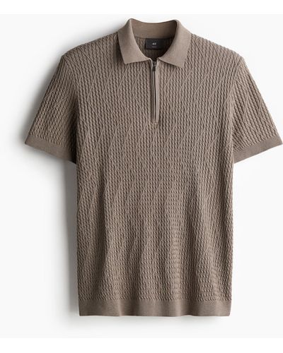 H&M Zopfstrick-Poloshirt in Slim Fit - Braun